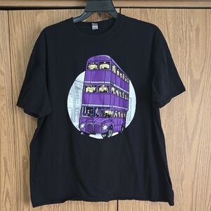 Gildan Black Tee with Purple and Yellow Bus Graphic